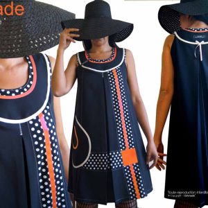 Robe Trapèze noire pois Orange Graphique sixties
