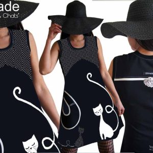 Robe blanc noire pois chat fantaisie originale T44