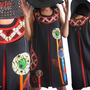 Robe trapèze wax africain fleurie noire colorée multicolore