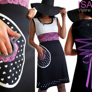 Robe dentelle chic noire blanche mauve imprimé cœurs