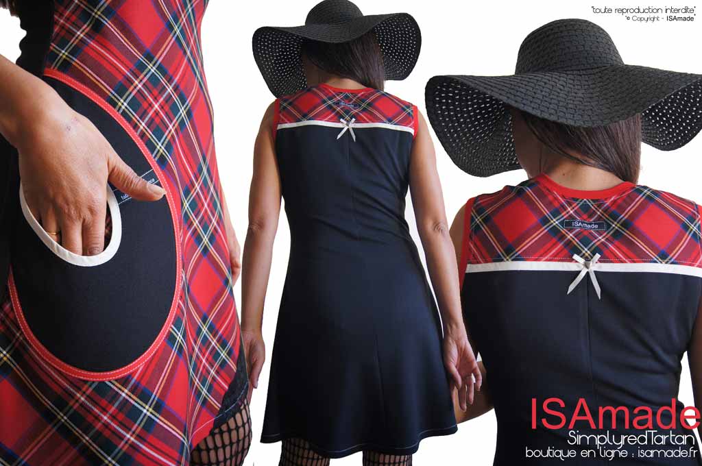 Robe carreaux écossais rouge tartan noire dentelle résille fleurie – Image 2