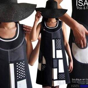 Robe trapèze patchwork pois Couture noire blanc