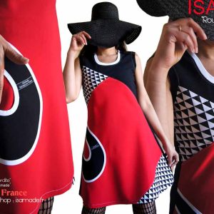Robe créateur rouge noire blanche triangle Graphique