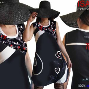 Robe fleurie noire blanc rouge rayure créateur T42.44