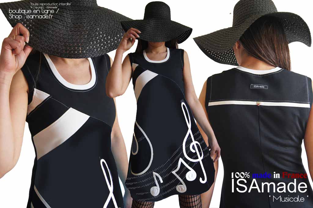 Robe bicolore noire écru musique made in France