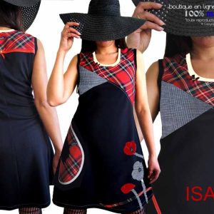 Robe Coquelicot tartan carreaux Prince de Galles Rouge noire
