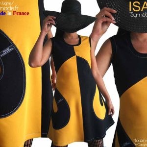Robe créateur Noire jaune moutarde sixties made in France