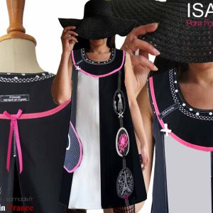 Robe Trapèze Paris à pois noire rose écru créateur chic