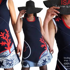 Robe bleu marine rouge wax rayure style marin Originale