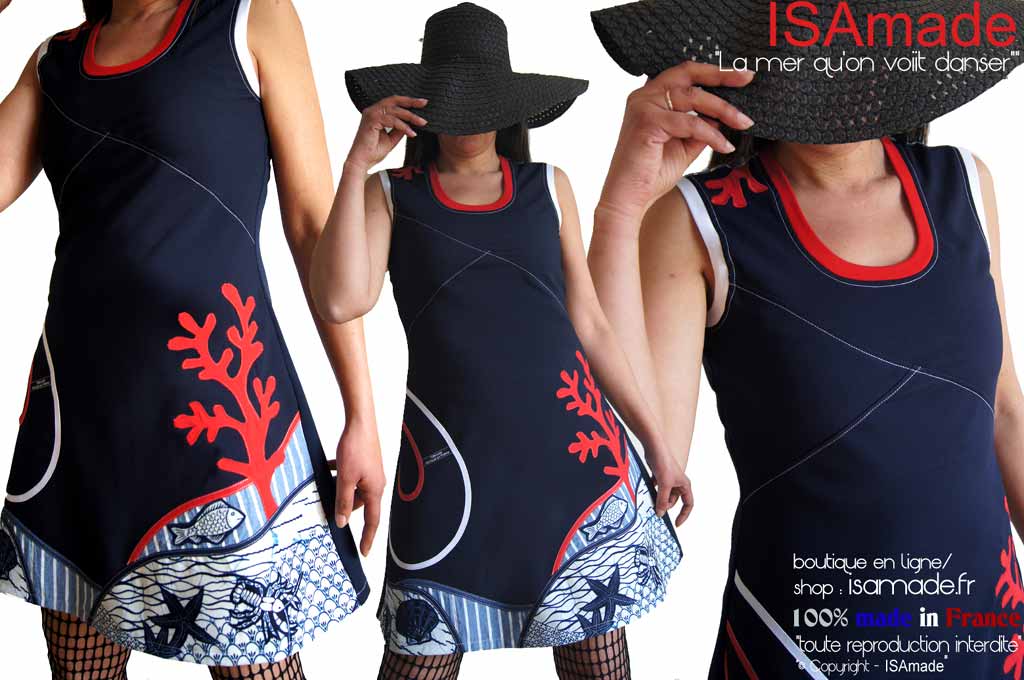 Robe bleu marine rouge wax rayure style marin Originale