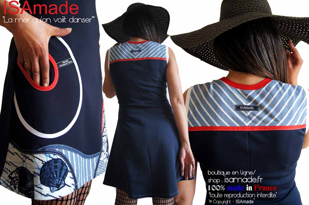 Robe bleu marine rouge wax rayure style marin Originale – Image 2