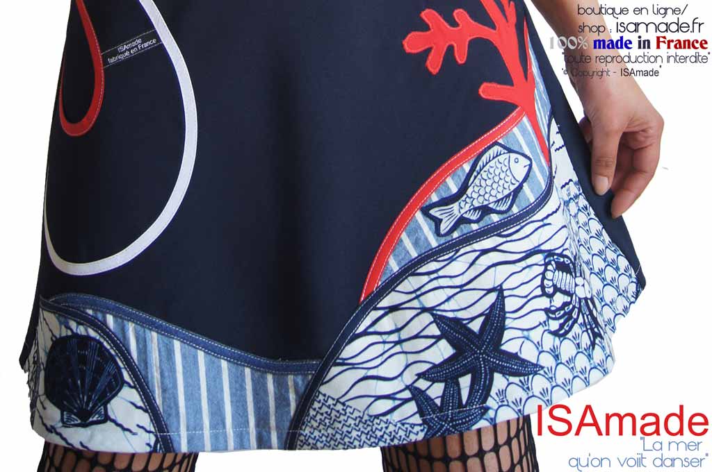 Robe bleu marine rouge wax rayure style marin Originale – Image 3