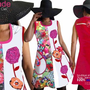 Robe Fleurie imprimé Rouge rose made in France