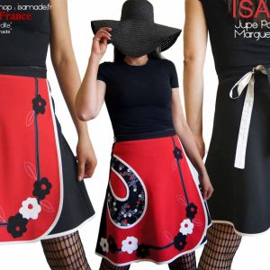 Jupe portefeuille rouge fleurie made in France chic