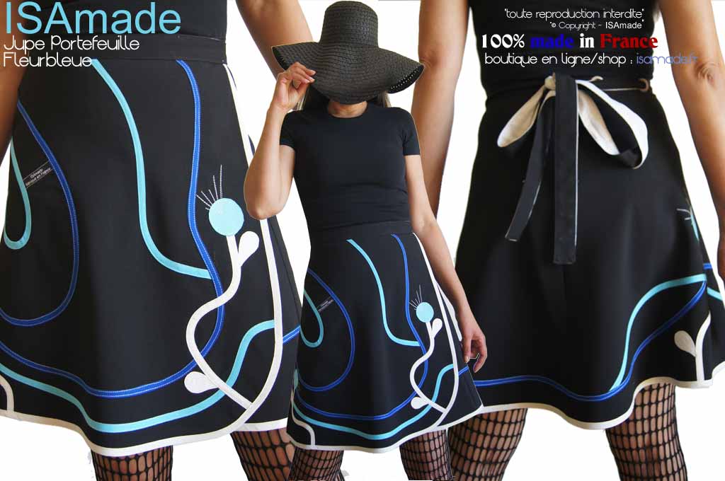 Jupe Portefeuille Made in France Bleu Turquoise Sixties