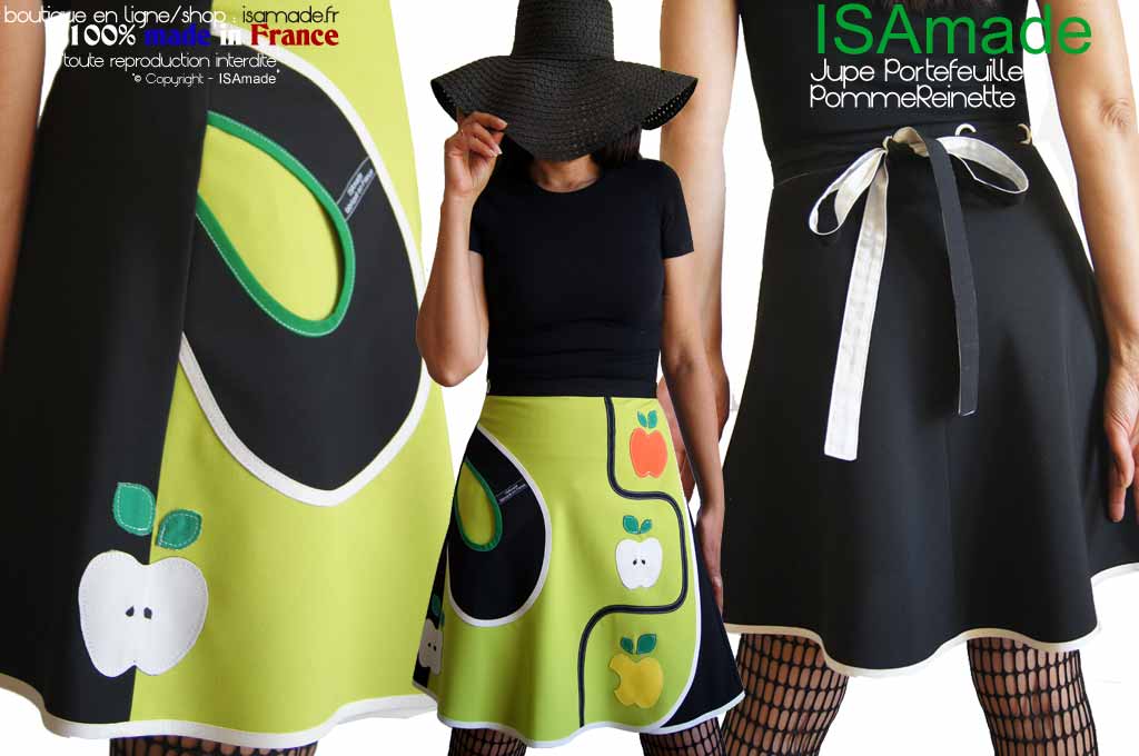 Jupe Portefeuille Pomme vert anis Seventies made in France
