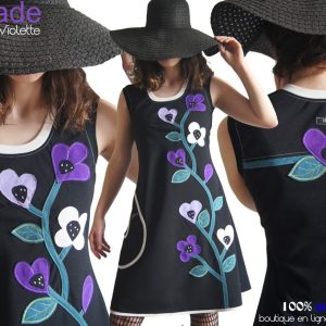 Robe fleurie noire violet mauve créateur made in France