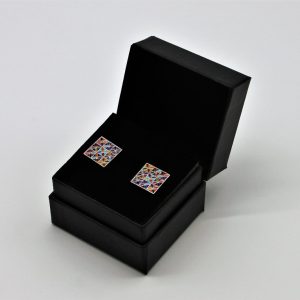 Boutons de Manchette Acier Émail Mosaïque – Élégance Italienne