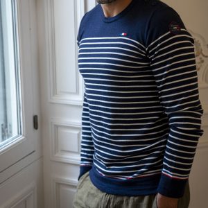 Pull Enzo homme en laine – Marine ou Marinière – Style tricolore élégant