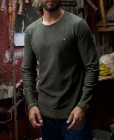 Marinière homme Marcel Uni – Jersey flammé coton – Kaki ou Marine