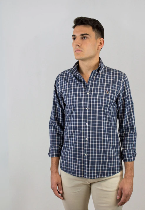 Chemise Jérôme – Carreaux Bleu et Rayures Marron Patadegayo