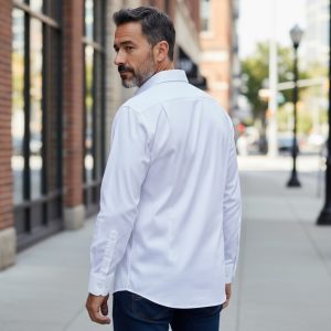 Chemise Blanche Italienne coupe Slim Homme – Coton Sergé – Col Horizontal Élégant