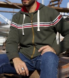 Sweat zippé à capuche GAUDERIC – Sweat kaki homme – La Marinière Française