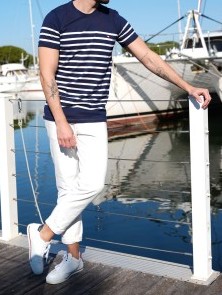 Marinière Homme TAO – Manches Courtes, Style Marin Léger et Chic