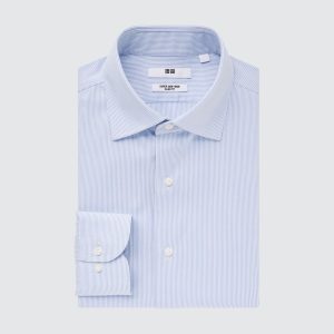 Chemises Uniqlo Super Non Iron Coupe Ajustée Rayé Semi Cutaway Collar Homme Bleu S0574231