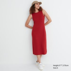 Robe Uniqlo Coton Blend Knit Sans Manches Femme Rouge Y6574083