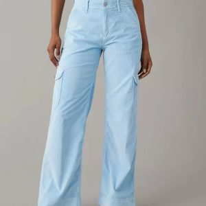 Pantalon Velours Bleu Ciel Femme