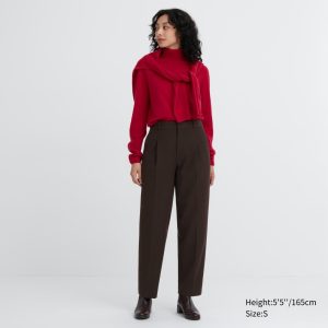 Pantalons Uniqlo Heattech Plissé Femme Marron Foncé O7408126