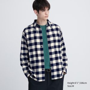 Chemises Uniqlo Flannel Coupe Régulière Checked Regular Collar Homme Blanche T2579136