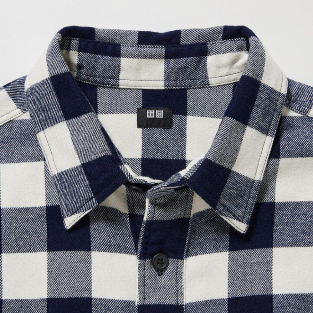 Chemises Uniqlo Flannel Coupe Régulière Checked Regular Collar Homme Blanche T2579136 – Image 5