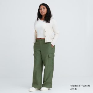 Pantalons Uniqlo Larges Droit Leg Cargo Femme Vert A3796524