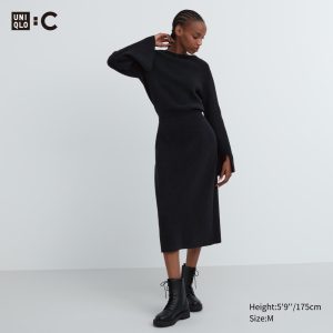Robe Uniqlo Bateau Neck Long Sleeved Tricoté Femme Noir A4018527
