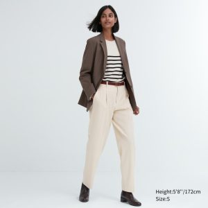 Pantalons Uniqlo Heattech Plissé Long Femme Beige S4837096