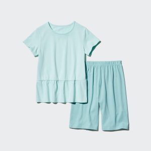Vêtements d&rsquo;intérieur Uniqlo Girls Airism Coton Blend Corta Sleeved Set Enfant Vert Clair V1394587