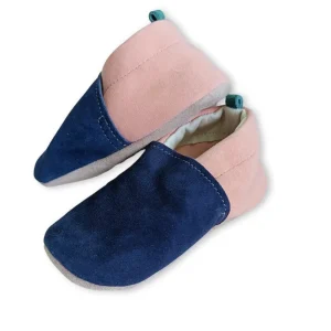 Chaussons en cuir bébé marine color block