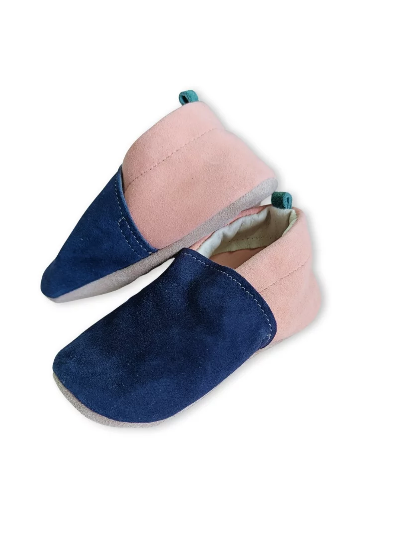 Chaussons en cuir bébé marine color block