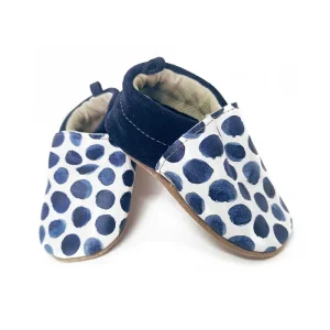 Chaussons en cuir bébé pois marine