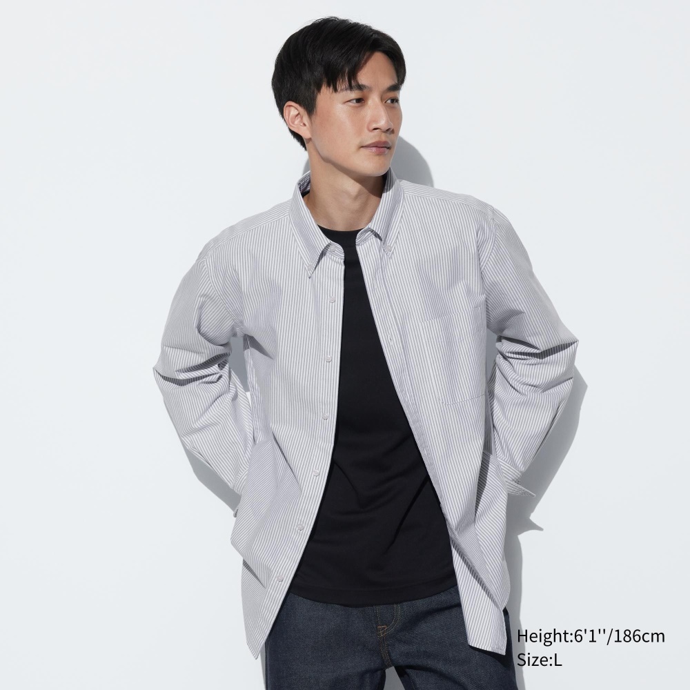 Chemises Uniqlo Coupe Régulière Rayé Oxford Regular Collar Homme Grise S8347512