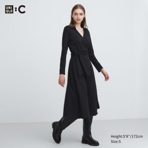 Robe Uniqlo Long Sleeved Wrap Femme Noir I9328157