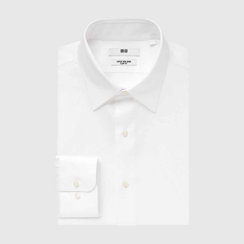 Chemises Uniqlo Super Non Iron Slim FiT-Shirt Regular Collar Homme Blanche L2765394