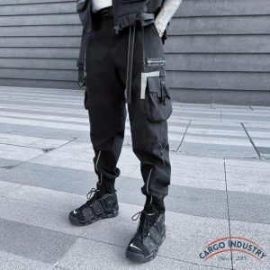 Pantalon Cargo Noir Poches Latérales Réfléchissantes