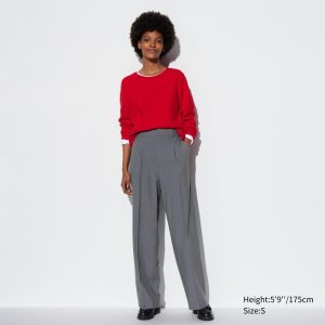 Pantalons Uniqlo Plissé Larges Leg Long Femme Grise D7052986
