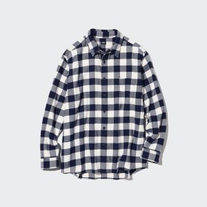 Chemises Uniqlo Flannel Coupe Régulière Checked Regular Collar Homme Blanche H2036845