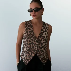 Gilet Court Motif Léopard
