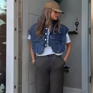 Gilet Court en Jean à Boutons