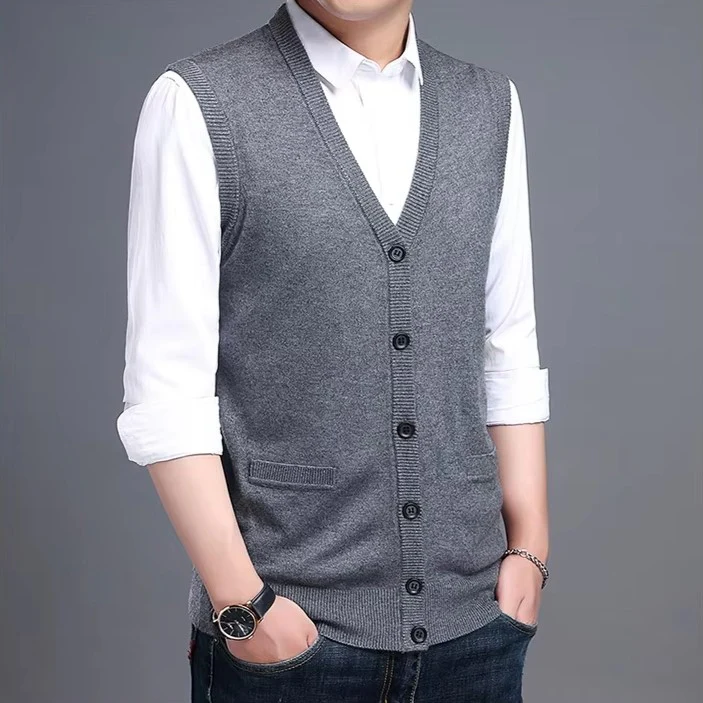 Gilet Gris Laine Sans Manches Homme